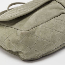 Pre Owned Chanel Mint Green Quilted Nubuck Maxi Natural Beauty Flap Bag