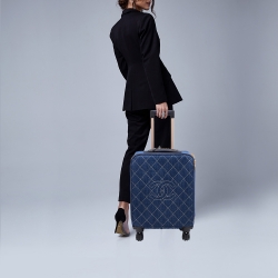 Chanel Blue Quilted Denim and Leather Coco Case Trolley
