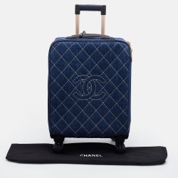 Chanel Blue Quilted Denim and Leather Coco Case Trolley