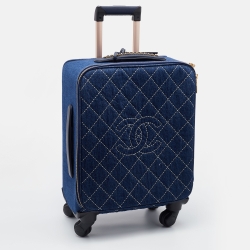 Chanel Blue Quilted Denim and Leather Coco Case Trolley