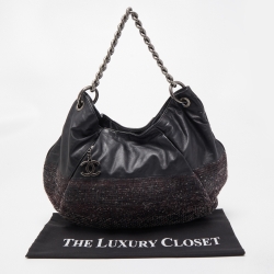 Pre Owned Chanel Black Tweed and Leather Coco Pleats Hobo
