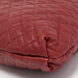 Pre Owned Chanel Red Quilted Caviar Leather CC Drawstring Hobo