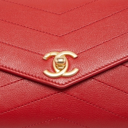 Pre Owned Chanel Red Chevron Leather Coco Waist Belt Bag