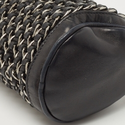 Pre Owned Chanel Black Leather Chain Links Barrel Clutch Bag