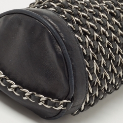 Pre Owned Chanel Black Leather Chain Links Barrel Clutch Bag