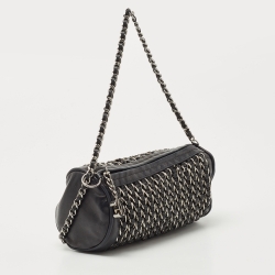 Pre Owned Chanel Black Leather Chain Links Barrel Clutch Bag