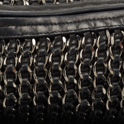 Pre Owned Chanel Black Leather Chain Links Barrel Clutch Bag