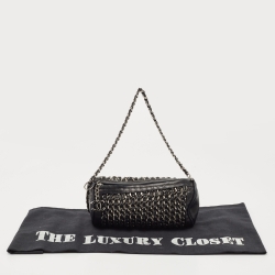 Pre Owned Chanel Black Leather Chain Links Barrel Clutch Bag
