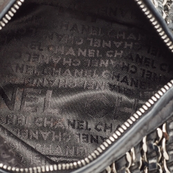 Pre Owned Chanel Black Leather Chain Links Barrel Clutch Bag