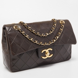 Chanel Dark Brown Quilted Leather Medium Classic Double Flap Bag