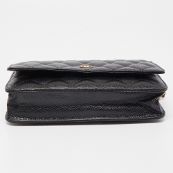 Pre Owned Chanel Black Quilted Caviar Leather WOC Clutch