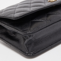 Pre Owned Chanel Black Quilted Caviar Leather WOC Clutch