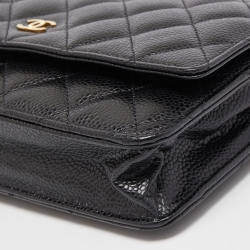 Pre Owned Chanel Black Quilted Caviar Leather WOC Clutch