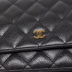 Pre Owned Chanel Black Quilted Caviar Leather WOC Clutch