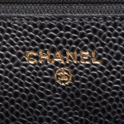 Pre Owned Chanel Black Quilted Caviar Leather WOC Clutch