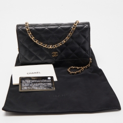 Pre Owned Chanel Black Quilted Caviar Leather WOC Clutch