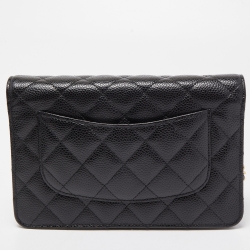 Pre Owned Chanel Black Quilted Caviar Leather WOC Clutch
