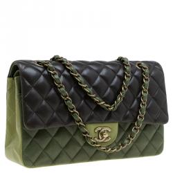 Pre Owned حقيبة شانيل قلاب مزدوج كلاسيك متوسطة جلد مبطنة ثلاثية اللون