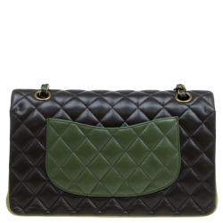 Pre Owned حقيبة شانيل قلاب مزدوج كلاسيك متوسطة جلد مبطنة ثلاثية اللون