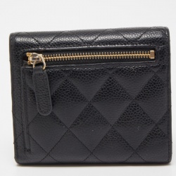 Pre Owned Chanel Black Quilted Caviar Leather Classic Trifold Wallet
