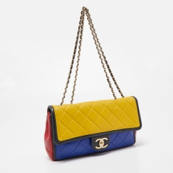 Pre Owned Chanel Multicolor Quilted Leather Medium Graphic Flap Bag