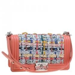 مملوكة مسبقًا حقيبة شانيل قلاب بوي متوسطة تويد وجلد وردي فاتح