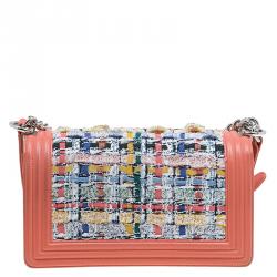 مملوكة مسبقًا حقيبة شانيل قلاب بوي متوسطة تويد وجلد وردي فاتح