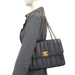 Pre Owned Chanel Black Caviar Vertical Quilt Mademoiselle Flap Bag