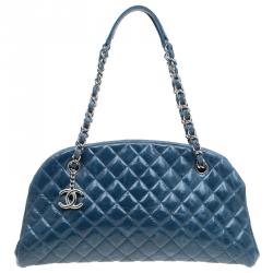 Pre Owned Chanel Blue Quilted Glazed Crackled Leather Medium Just Mademoiselle Bowling Bag