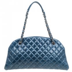Pre Owned Chanel Blue Quilted Glazed Crackled Leather Medium Just Mademoiselle Bowling Bag