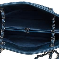 Pre Owned Chanel Blue Quilted Glazed Crackled Leather Medium Just Mademoiselle Bowling Bag