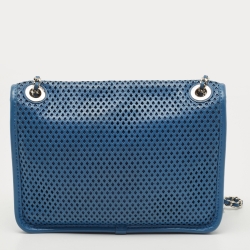 Pre Owned Chanel Blue Perforated Leather Up in the Air Classic Flap Bag
