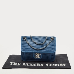 Pre Owned Chanel Blue Perforated Leather Up in the Air Classic Flap Bag