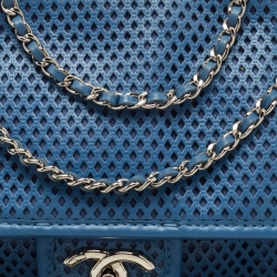 Pre Owned Chanel Blue Perforated Leather Up in the Air Classic Flap Bag