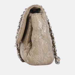 Pre Owned Chanel Taupe Python Stitched Leather Single Flap Shoulder Bag
