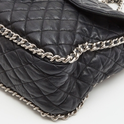 Pre Owned Chanel Black Leather Maxi Chain Around Flap Shoulder Bag