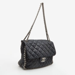 Pre Owned Chanel Black Leather Maxi Chain Around Flap Shoulder Bag