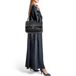 Pre Owned Chanel Black Leather Maxi Chain Around Flap Shoulder Bag