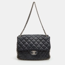 Pre Owned Chanel Black Leather Maxi Chain Around Flap Shoulder Bag