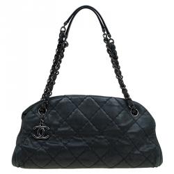 Pre Owned Chanel Black Quilted Iridescent Leather Medium Just Mademoiselle Bowling Bag