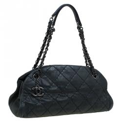 Pre Owned Chanel Black Quilted Iridescent Leather Medium Just Mademoiselle Bowling Bag