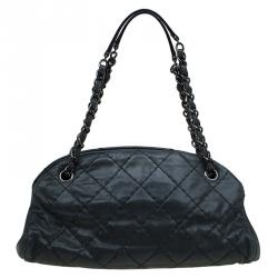 Pre Owned Chanel Black Quilted Iridescent Leather Medium Just Mademoiselle Bowling Bag