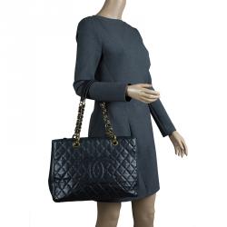 Pre Owned حقيبة يد شانيل غراند شوبينغ جلد كافيار مبطنة سوداء