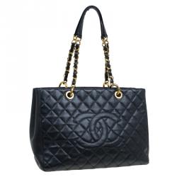 Pre Owned حقيبة يد شانيل غراند شوبينغ جلد كافيار مبطنة سوداء