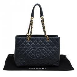 Pre Owned حقيبة يد شانيل غراند شوبينغ جلد كافيار مبطنة سوداء