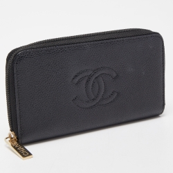 Chanel Black Caviar Quilted Leather CC Timeless Zip Wallet