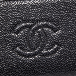 Chanel Black Caviar Quilted Leather CC Timeless Zip Wallet