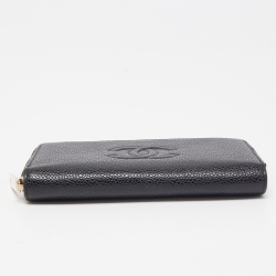 Chanel Black Caviar Quilted Leather CC Timeless Zip Wallet