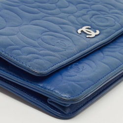 Chanel Blue Leather Camellia Wallet on Chain