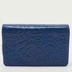 Chanel Blue Leather Camellia Wallet on Chain